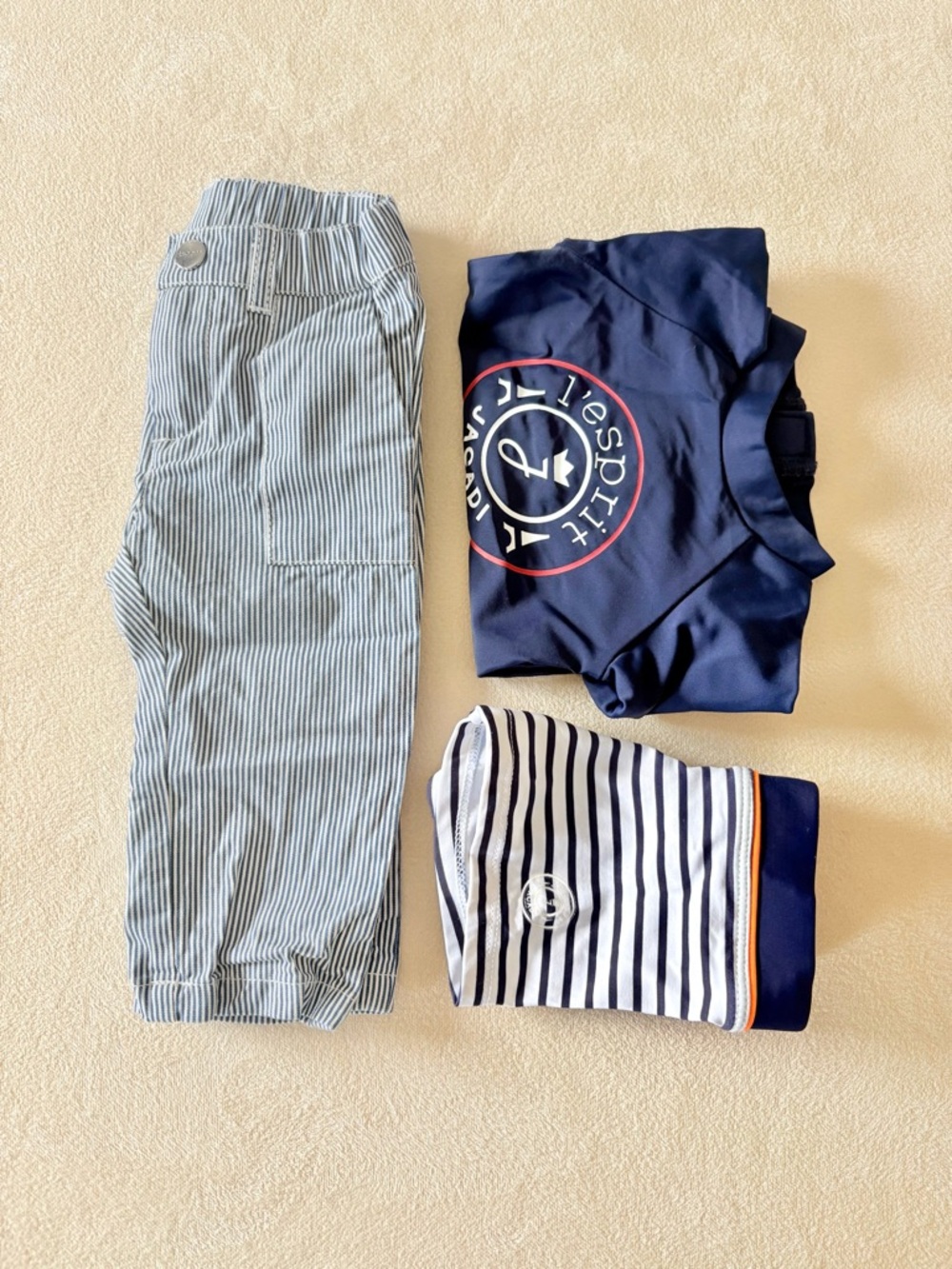 MINI | Jacadi Paris 12M Poolside Set Rashguard Trunks & Stripe Pants